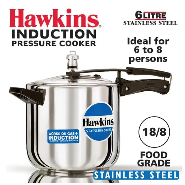 Hawkins Stainless Steel Inner Lid Pressure Cooker - Induction Base, With Handle, Silver, HSS60, 6 l-2.webp